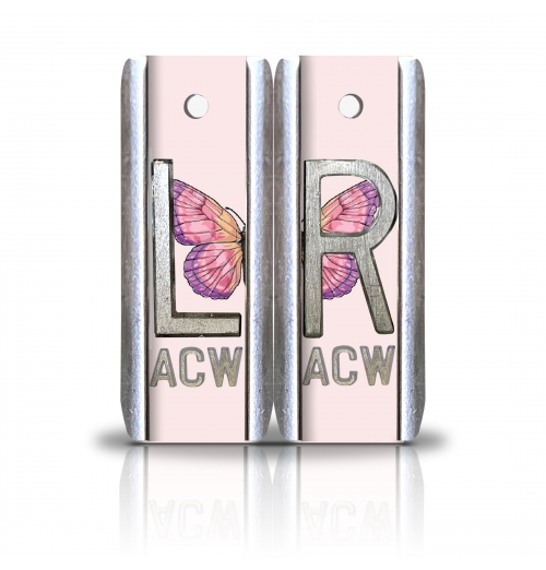 1 7/8" Height Aluminum Style Custom X Ray Markers, Pink Butterfly Design